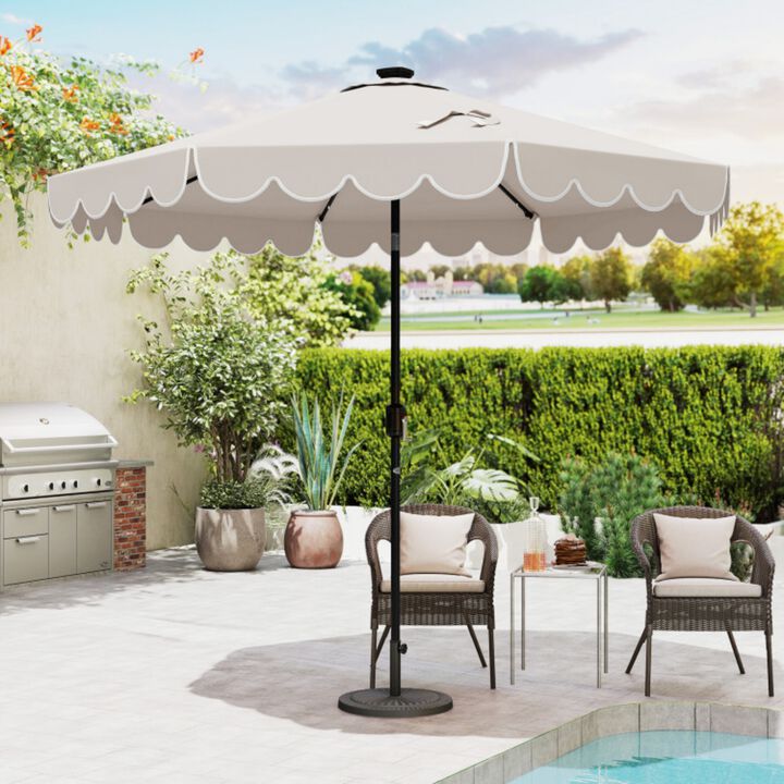 9.3 Feet Solar Patio Umbrella with 24 LED Lights Vented Top and Ruffles