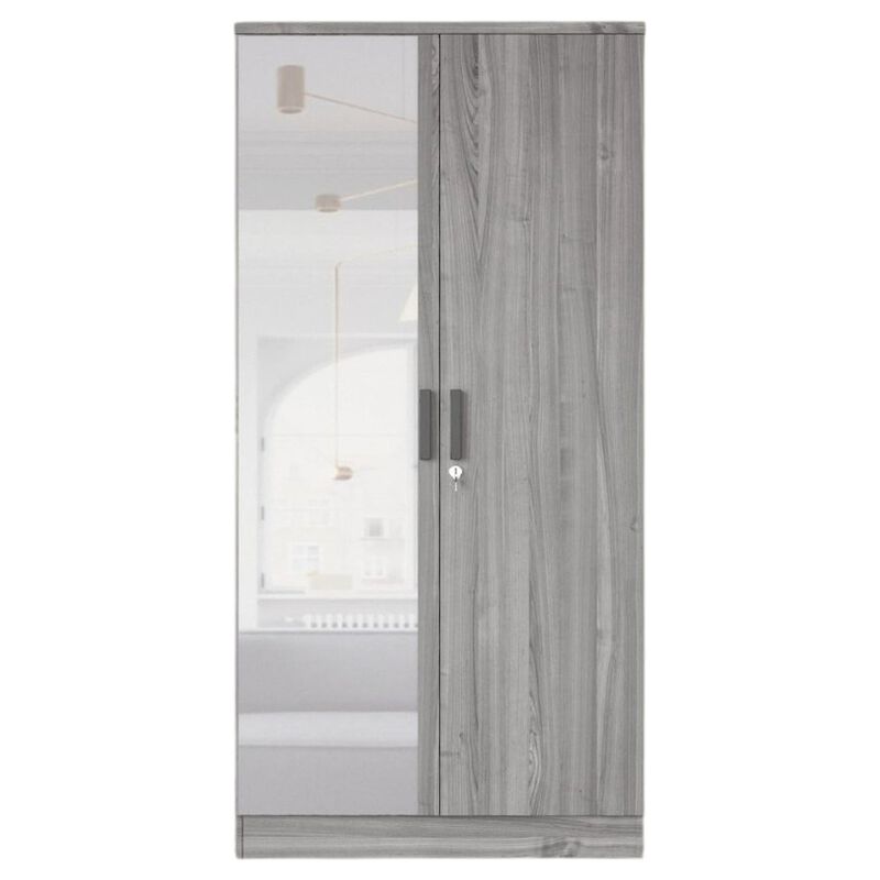 Mirrored 2 Door Wardrobe in Grey Color