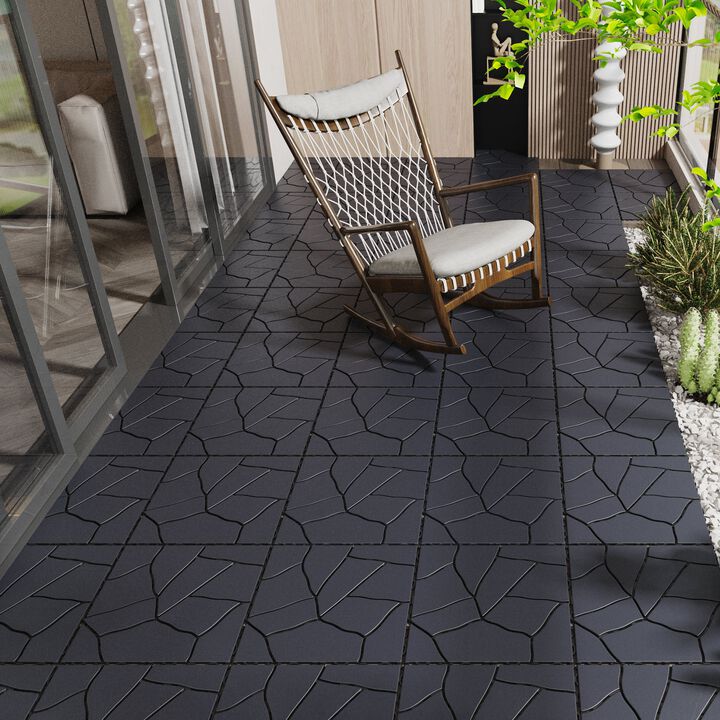 Stone Style Interlocking Deck Tiles, 44 Pack 12"x12" Waterproof Patio Flooring for Outdoor and Indoor