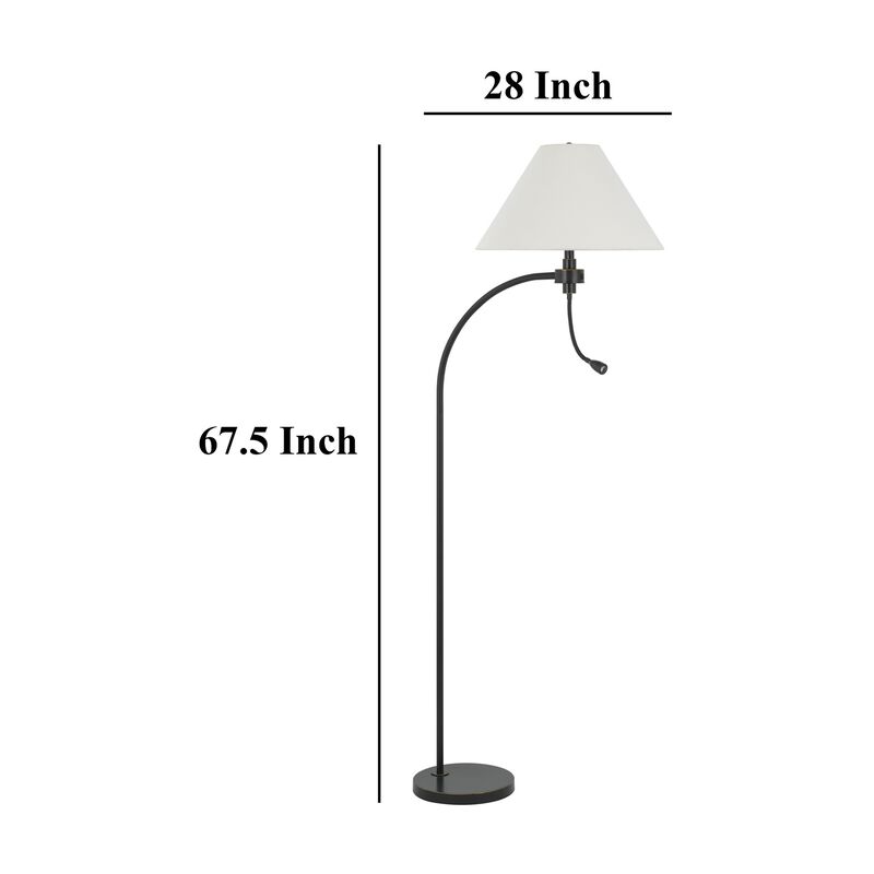 Ashy 68 Inch Floor Lamp, Gooseneck LED, White Shade, Brass Arc Pole - Benzara