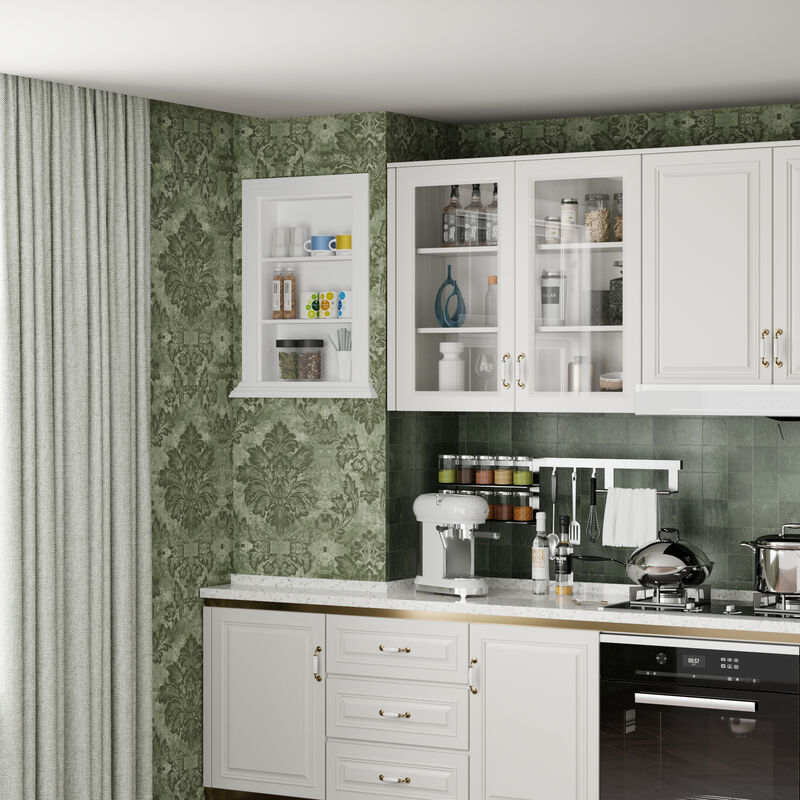 FUFU&GAGA Recessed Bathroom Wall Cabinet with three Shelves, (18.5" W x 3.8" D x 27.3" H),White