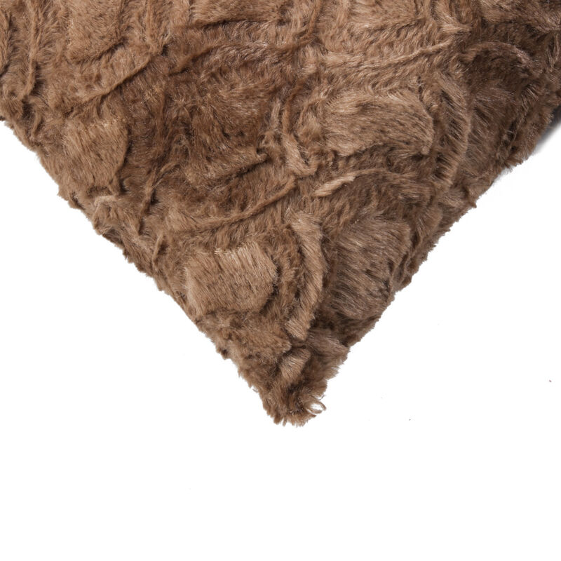 HomeRoots Set of Two 12" X 20" Brown Faux Fur Lumbar Throw Pillows image number 4