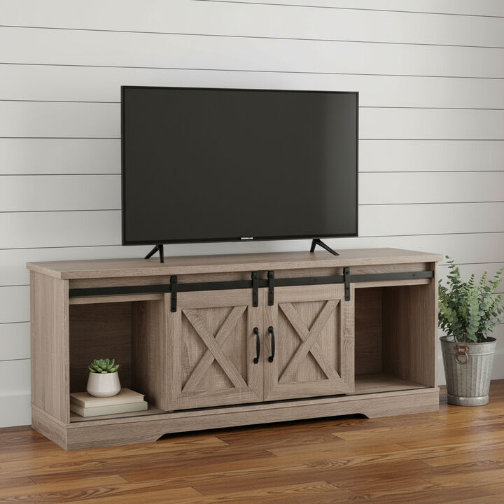 HomeRoots 59" Deep Taupe Cabinet Enclosed Storage TV Stand