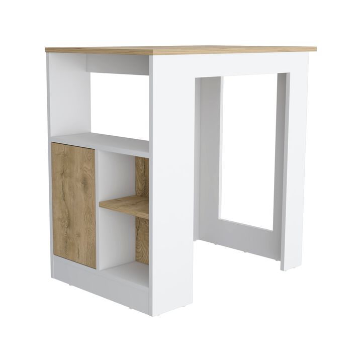 Stirling Kitchen & Dining room Island with 1-Door Cabinet Push to open System and Side Shelves- White / Macadamia