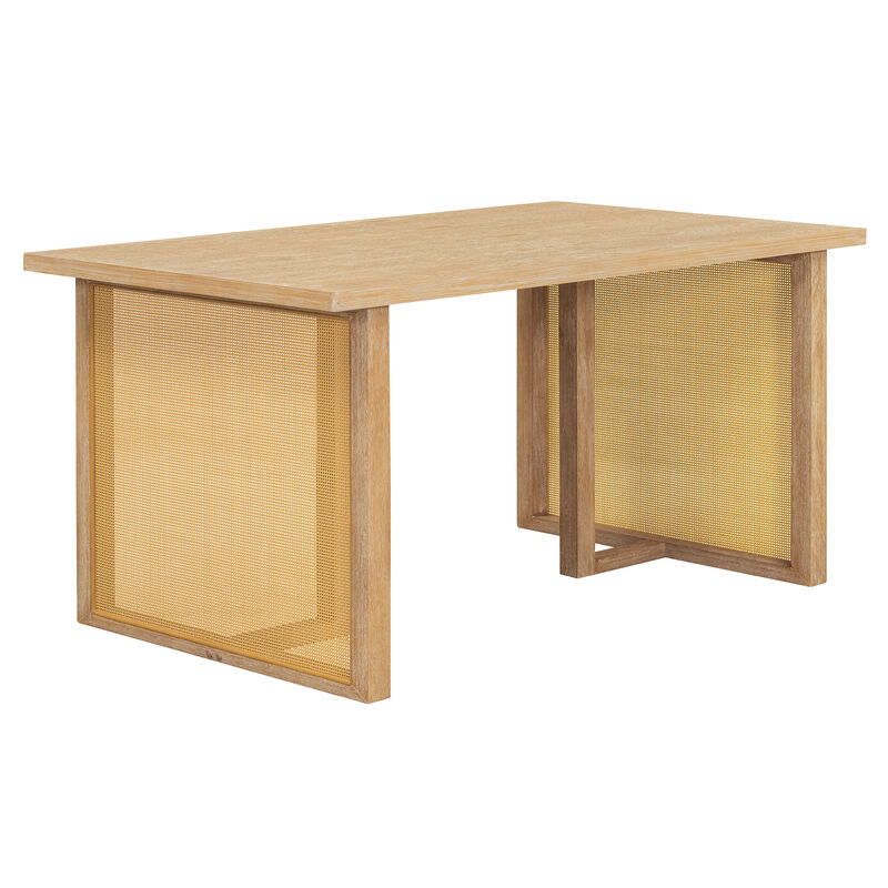 Merax 7-Piece Farmhouse Dining Set with Rattan Chairs