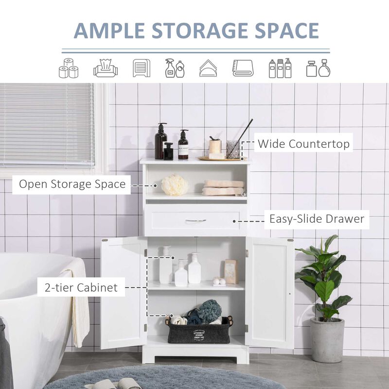 42.75" Modern Floor Bathroom Storage Cabinet w/ Drawer & Adjustable Shelf, White