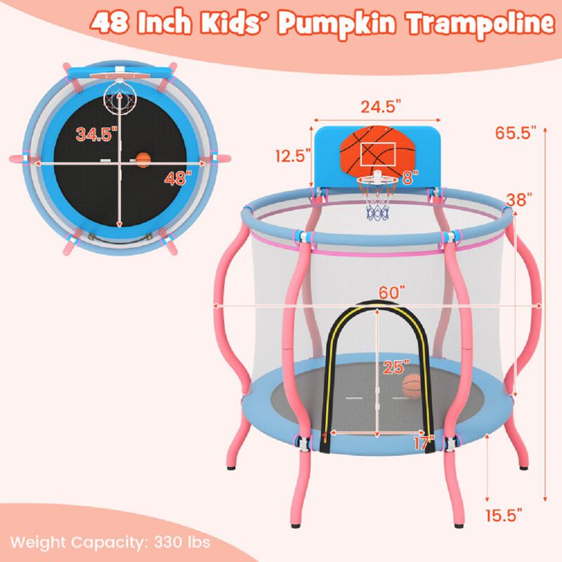 Pumpkin Kids Trampoline, Indoor Outdoor Toddler Bouncer for Playtime-Pink image number 2