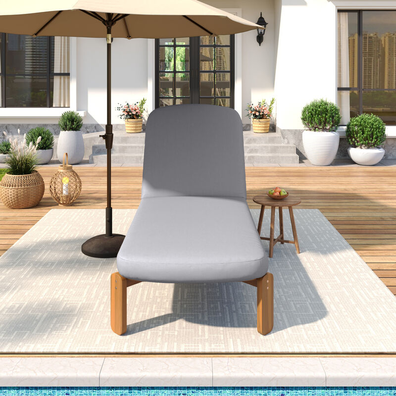 Merax Acacia Wood Adjustable Outdoor Chaise Lounge with Thick UV-Resistant Cushion image number 2
