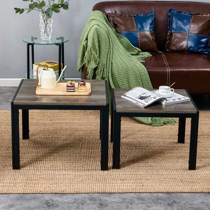 Hivvago Set of 2 Modern Design Nesting Coffee Table Set with Wooden Finish