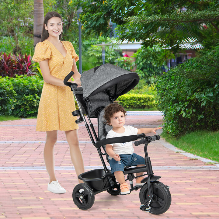 Kids Tricycle with Adjustable Push Handle and Removable Canopy for Toddlers