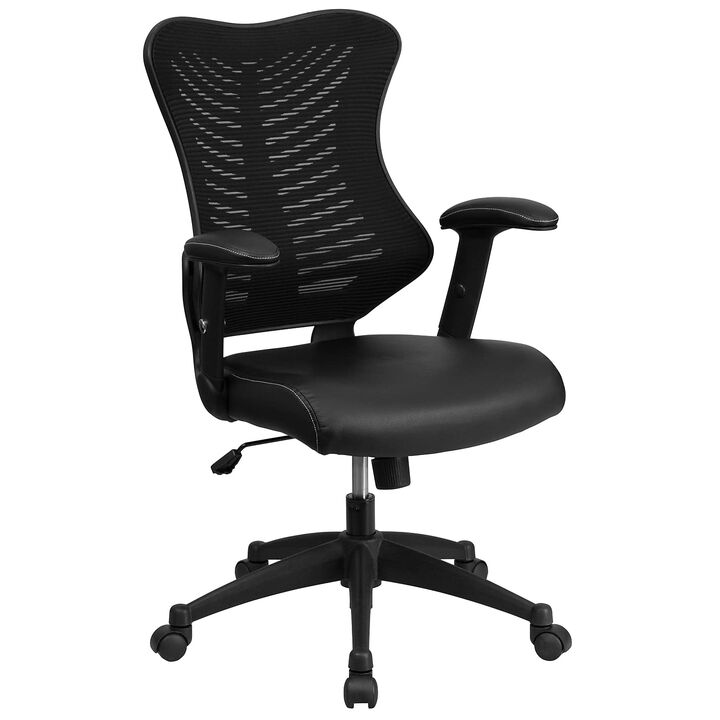 Flash Furniture Kale High Back Designer Black Mesh Executive Swivel Ergonomic Office Chair with LeatherSoft Seat and Adjustable Arms