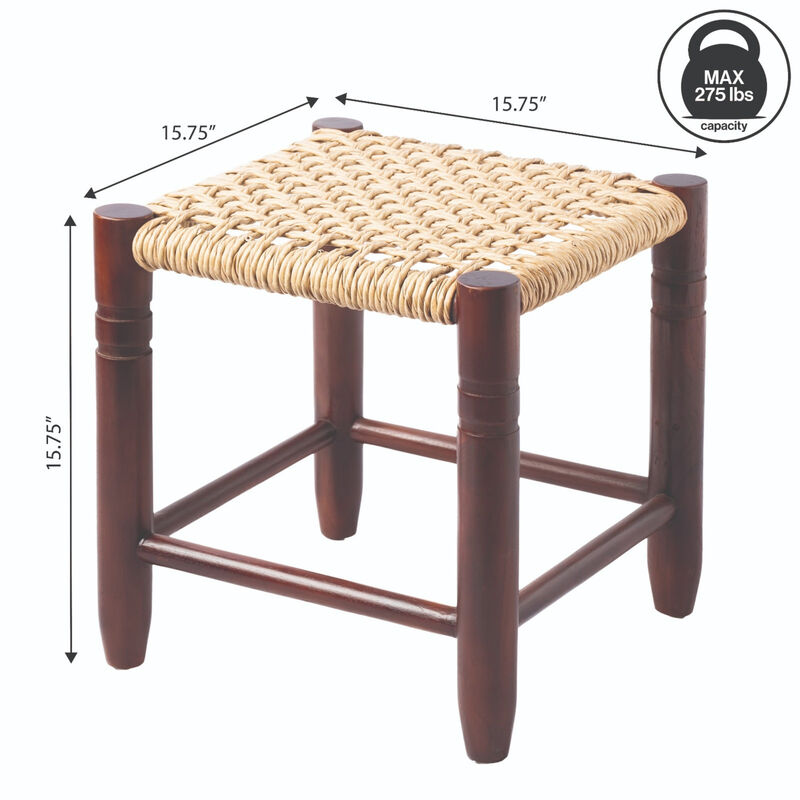 Columnar Casual Bohemian Handcrafted Teak Wood Backless Indoor/Outdoor Stool with Synthetic Woven Rattan Seat image number 3