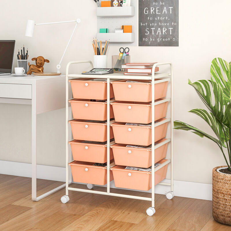 10-Drawer Rolling Storage Cart for Easy Organization and Mobility in Home, Office, or Garage