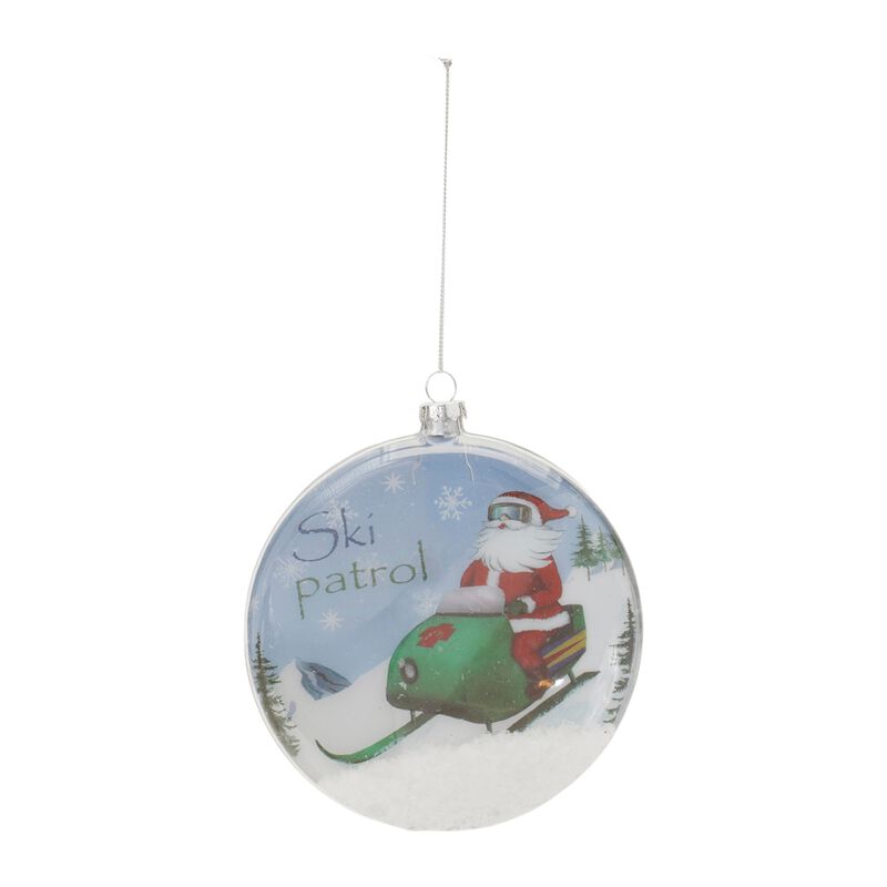 Santa Ski Patrol Glass Disc Ornaments, Set of 6 for Christmas Tree Display