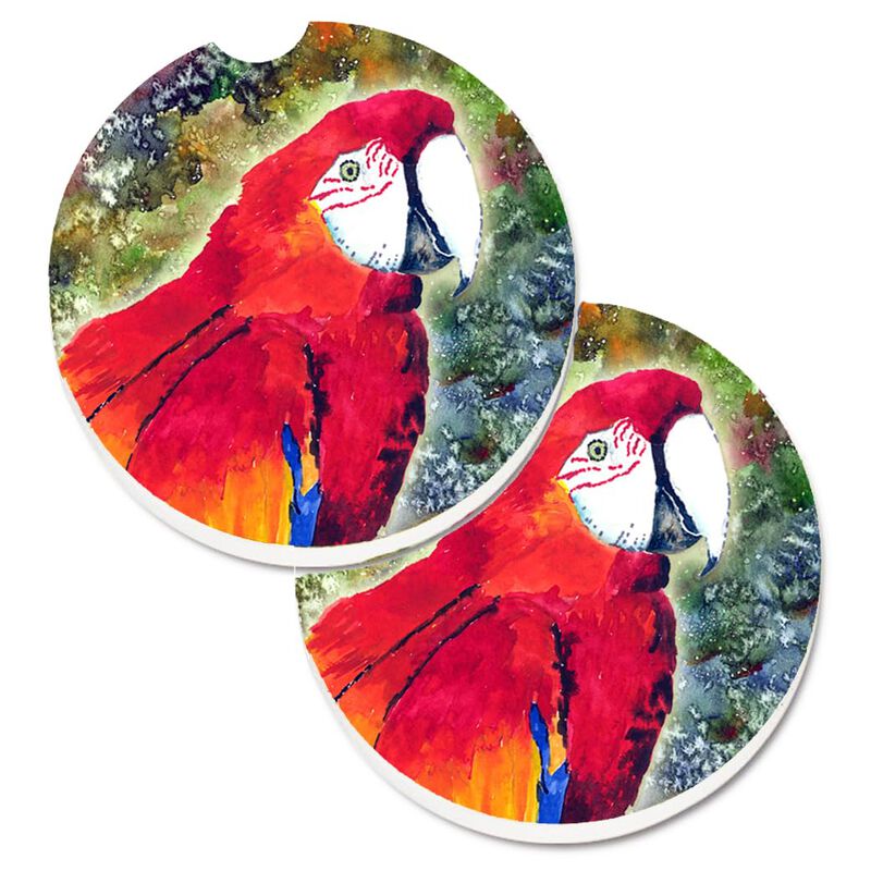 Caroline's Treasures Parrot Head Set of 2 Cup Holder Car Coasters 8603CARC, 2.56, Multicolor
