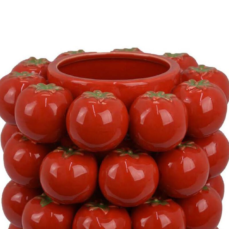 Nyssa Decorative Ceramic Tomato Vase, Green Red Glazed, 12 Inch