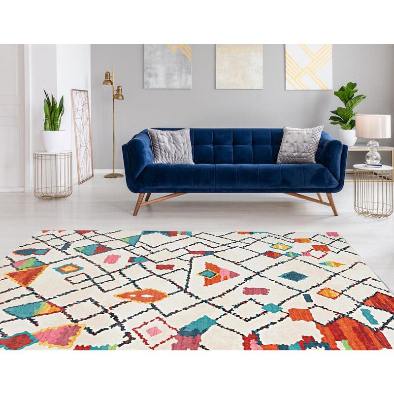 Linon Motif Printed Faux Rabbit Roboto Ivory Multi, Rug image number 5