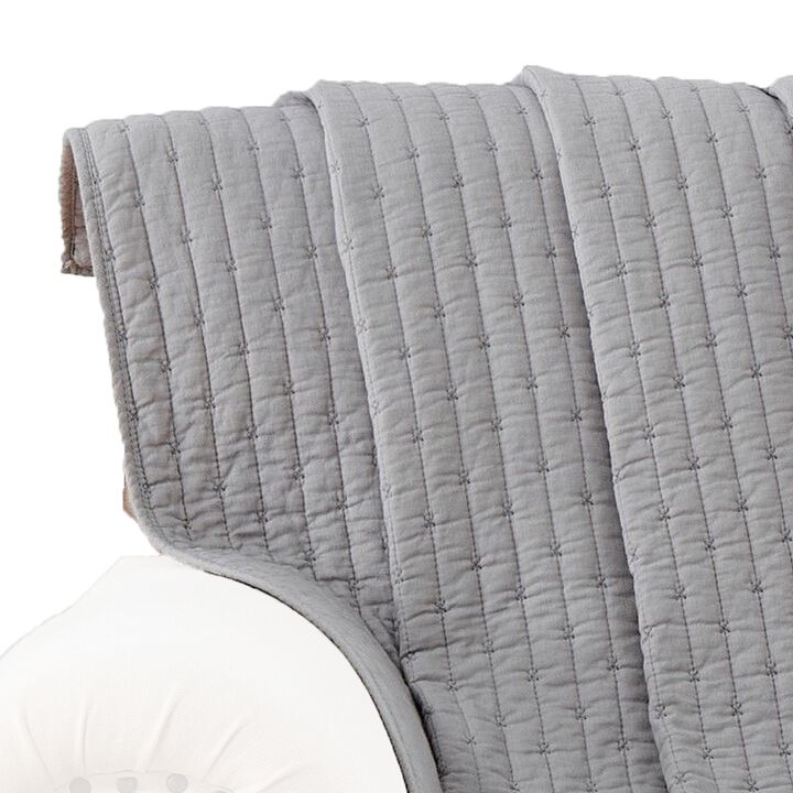 Xumi 50 x 60 Inch Cotton Quilted Throw Blanket, Channel Details, Gray - Benzara