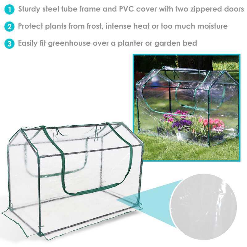 Sunnydaze 4 x 2 ft Steel PVC Panel Mini Greenhouse with 2 Doors - Clear
