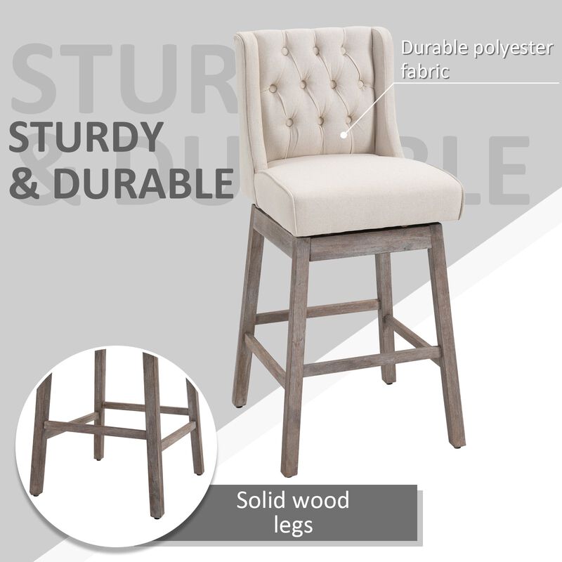 Beige Bar Duo: 2 Swivel Stools with Footrest, 180&deg; Rotation