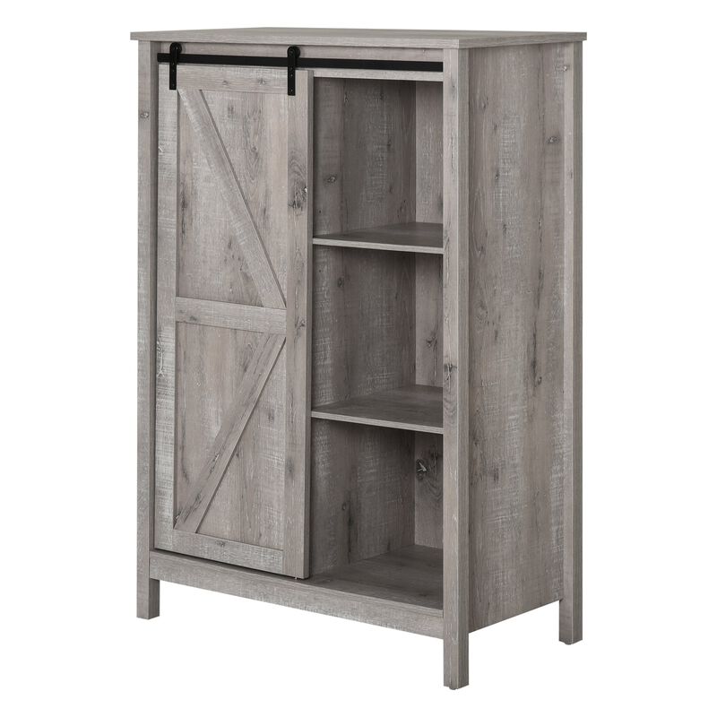 Accent Cabinet, Kictchen Cupboard Storage Cabinet, 3-Tier Organizer with Barn Door and Adjustable Shelf, Grey Oak image number 1
