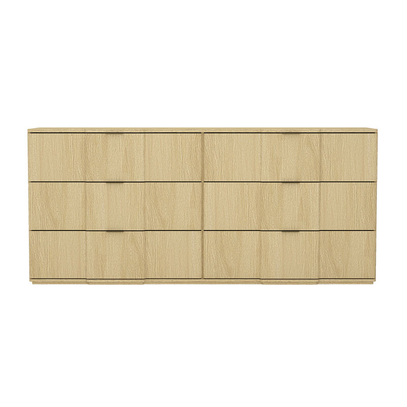 Clive Mid-Century Modern 72" 6-Drawer Dresser in Natural Oak and Gold image number 1