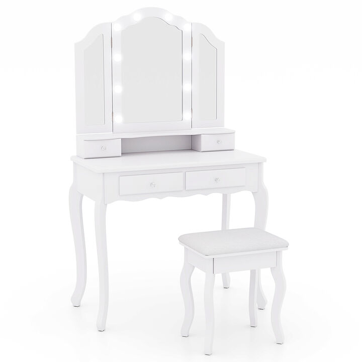 Makeup Vanity Table Set with Lighted Mirror and Drawers