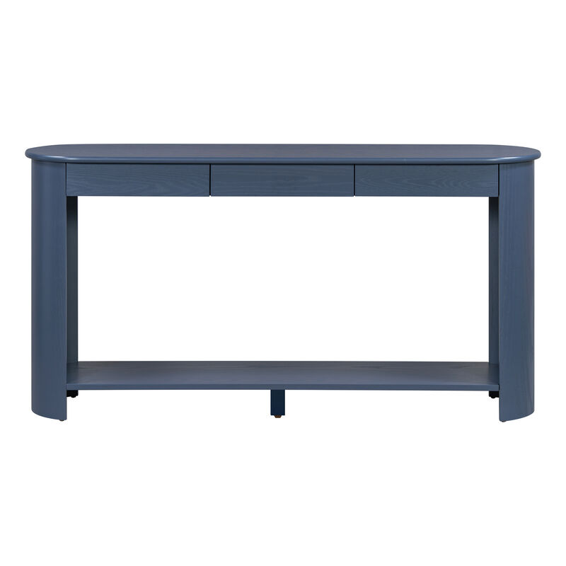 Whisen 59.8" Console Table, Modern Farmhouse with 3 Drawers & Shelf, Oak Veneer Sofa Table for Entryway Living Room Hallway image number 0