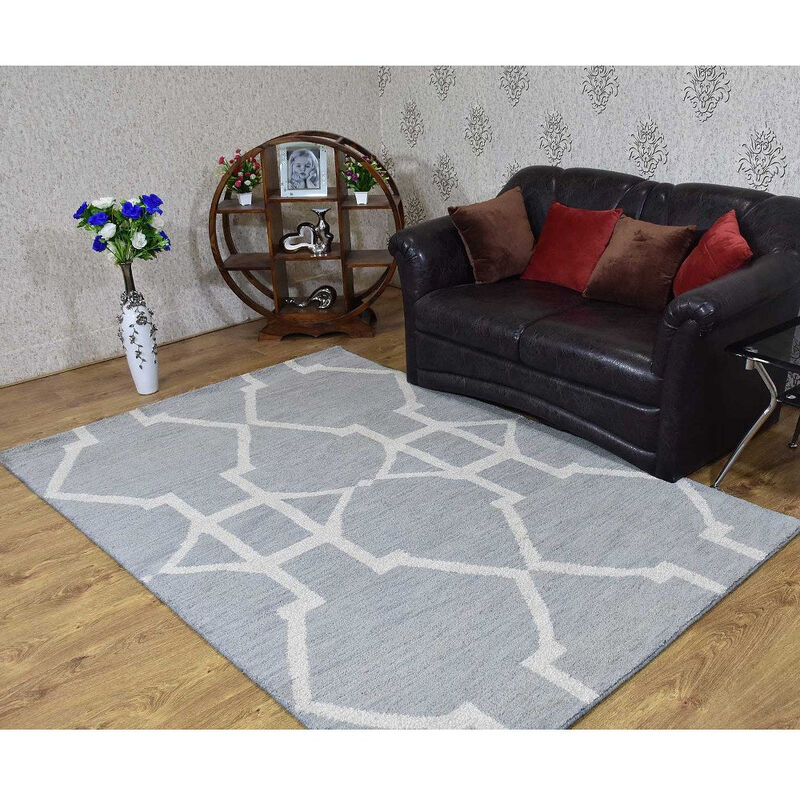 HAND KNOTTED WOOL Geometric AREA RUGS  - Rectangle Shape, Geometric Modern, Medium Pile Handmade Area Rugs for Living Room, Bed Room (N00942) image number 1