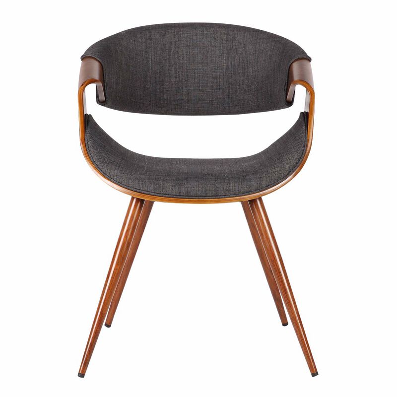 Curved Back Fabric Dining Chair with Round Tapered Legs, Brown and Gray-Benzara