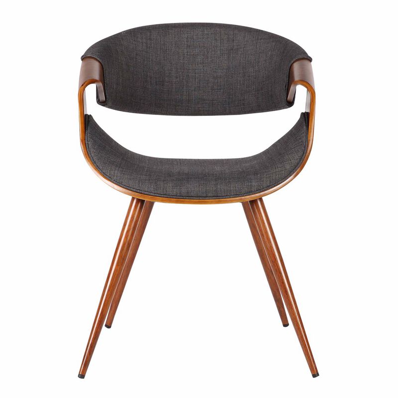 Curved Back Fabric Dining Chair with Round Tapered Legs, Brown and Gray - Benzara
