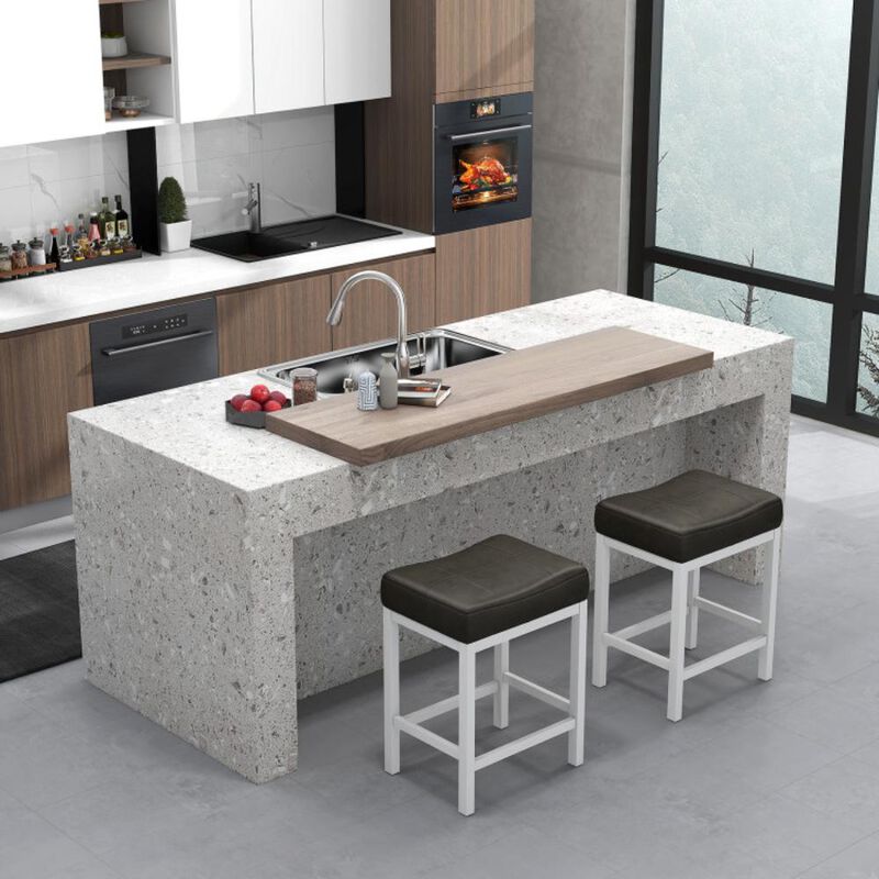 Hivvago Linen Fabric Saddle Stools Set of 2 with Cushioned Seat