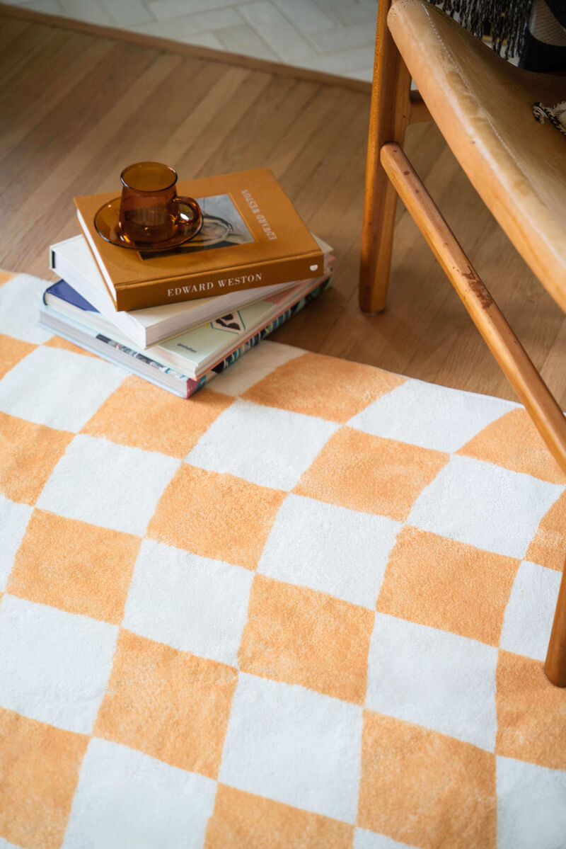Lany Space Area Rug, Washable Non-Slip Rug, Yellow Wavy Checkered Rug for Living Room image number 5