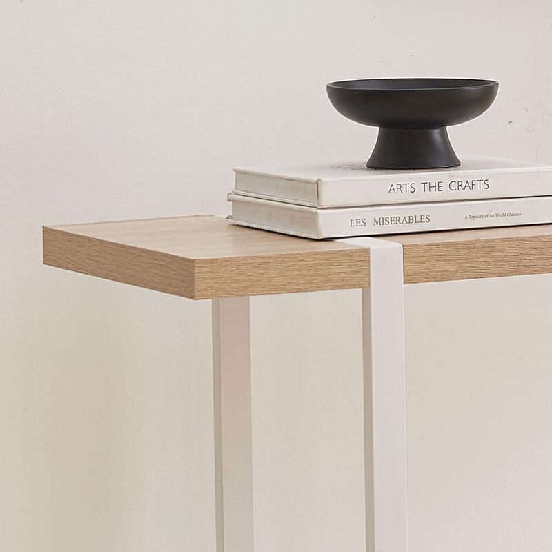 Kings Brand Furniture Harley Console Table for Living Room, Foyer, Corridor & Office (White Frame and Light Brown Panel)