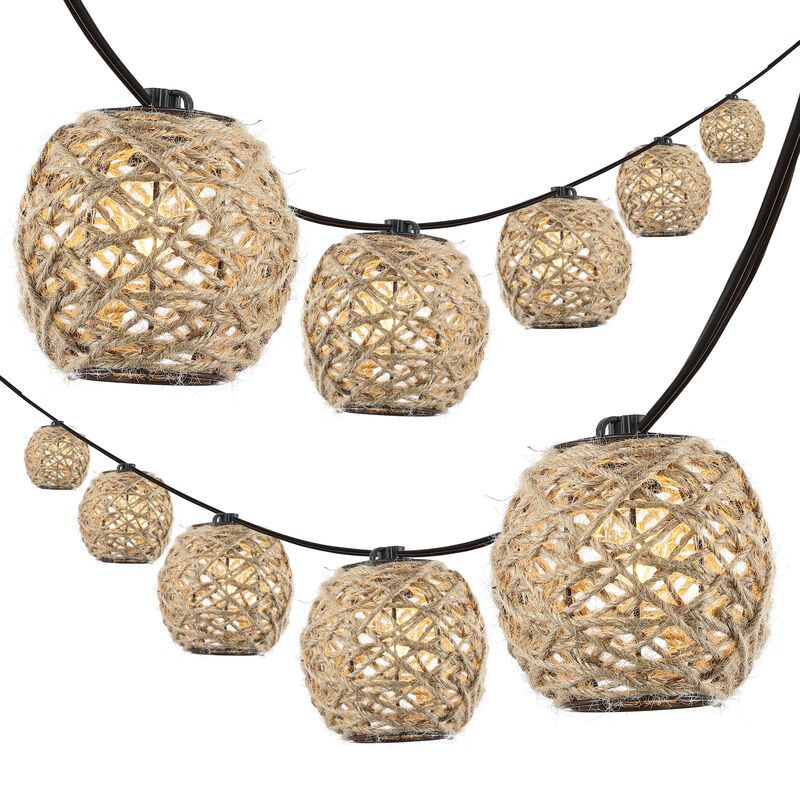 Oahu Light Indoor/Outdoor Rustic Coastal Incandescent C7 Globe Hemp Rope Shaded String Lights