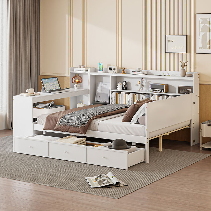 Merax Multifunctional Pine Daybed with Desk & Storage image number 2