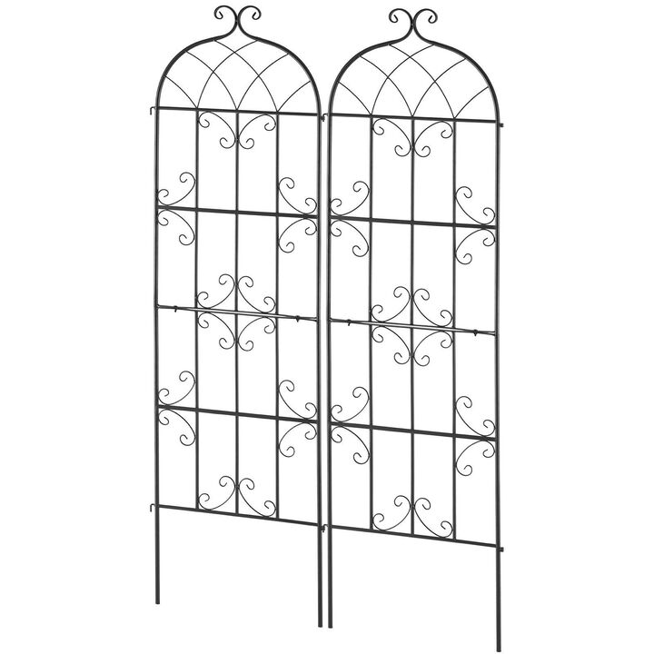 Outdoor Garden Trellis 2-Pack, Metal Climbing Plant Support for Flowers & Cucumbers-Black