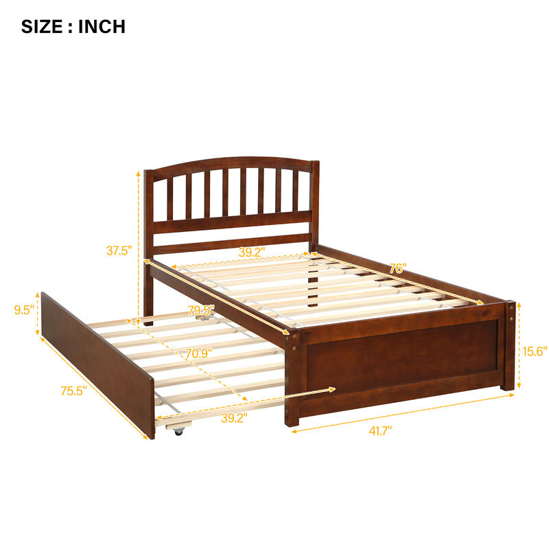 Whisen Elegant Design Twin size Platform Bed with Trundle - Gray