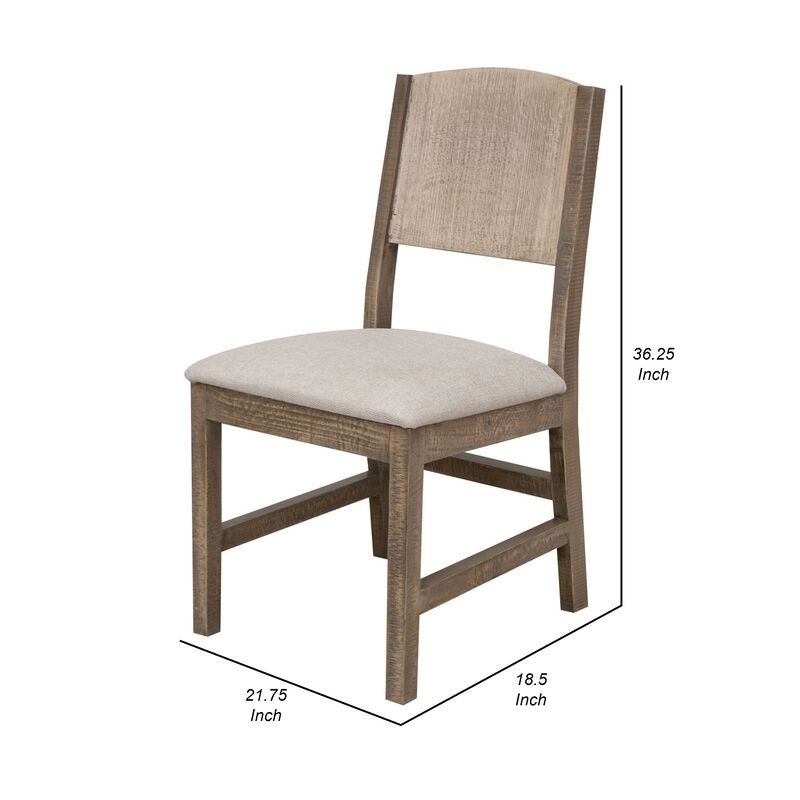 Aose 22 Inch Dining Chair Set of 2, Pine Wood, Rustic Brown, Gray Fabric - Benzara