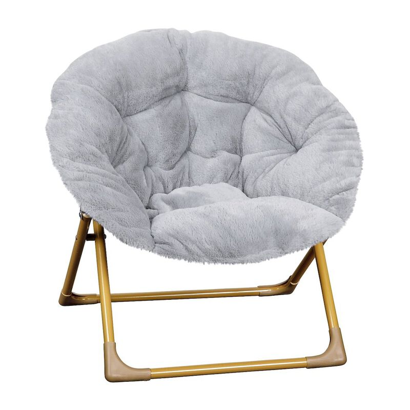 Flash Furniture 23 Kids Cozy Mini Folding Saucer Chair, Moon Chair, Gray/Soft Gold