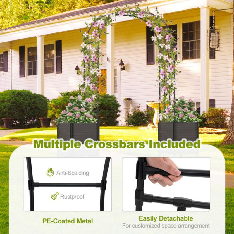 Hivvago 6.6 Feet Garden Arch Trellis with 2 Planter Boxes and Lockable Wheels