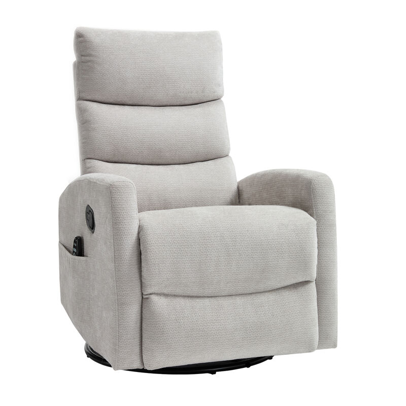 Heat Massage Manual Recliner Chair with Rocker and Swivel in Fabric for Living Room, White