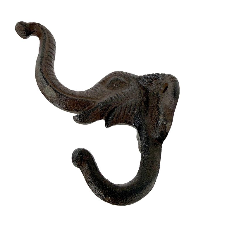 Set Of 4 Elephant Wall Hooks Rustic Cast Iron Brown 5 In Decorative image number 3