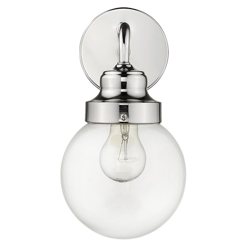 Hivvago One Light Silver Wall Sconce with Round Glass Shade