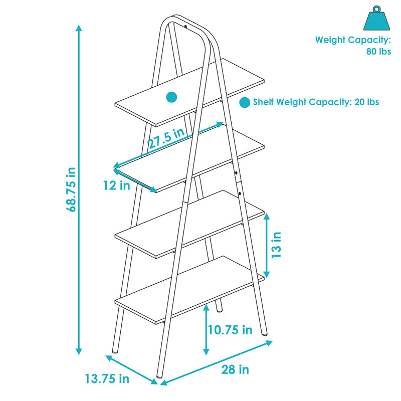 Sunnydaze 4-Tier Industrial-Style Ladder Bookshelf - Brown
