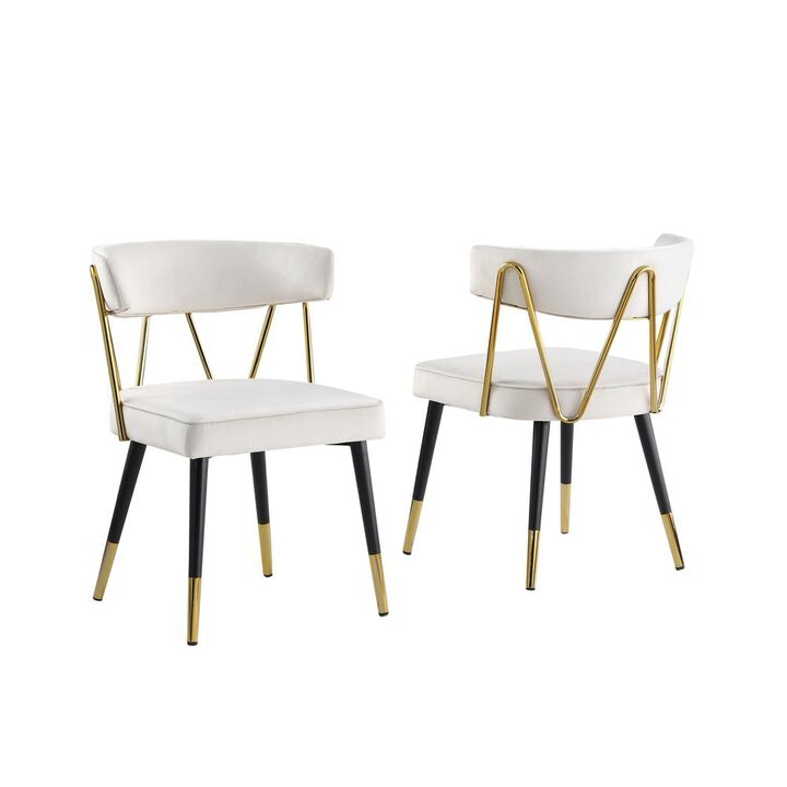 Aireys Cream Velvet Armless Chair with Gold Accents (Set of 2)