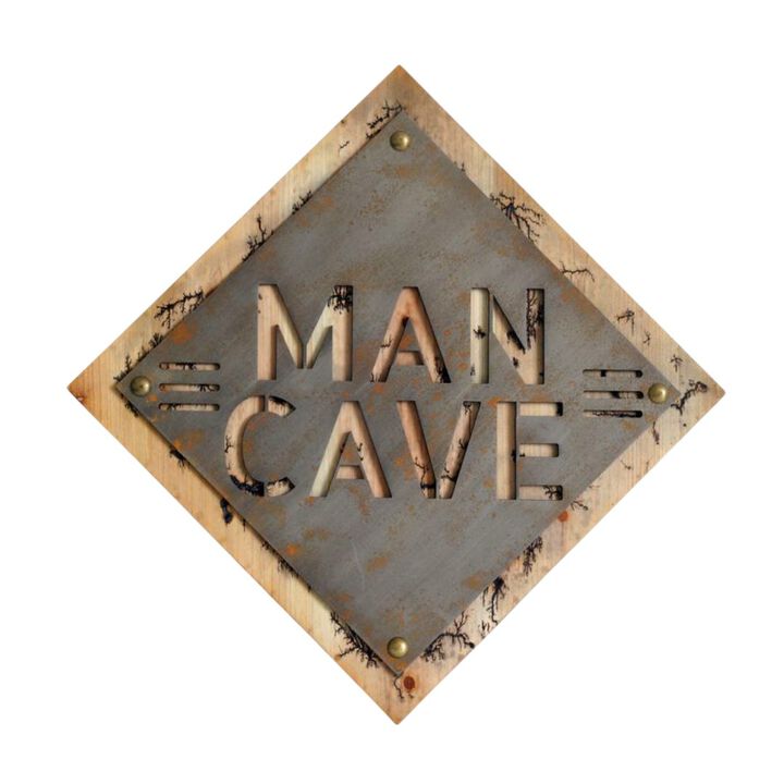 HomeRoots 19" X 18" Gray And Natural Man Cave Metal And Wood Wall Decor