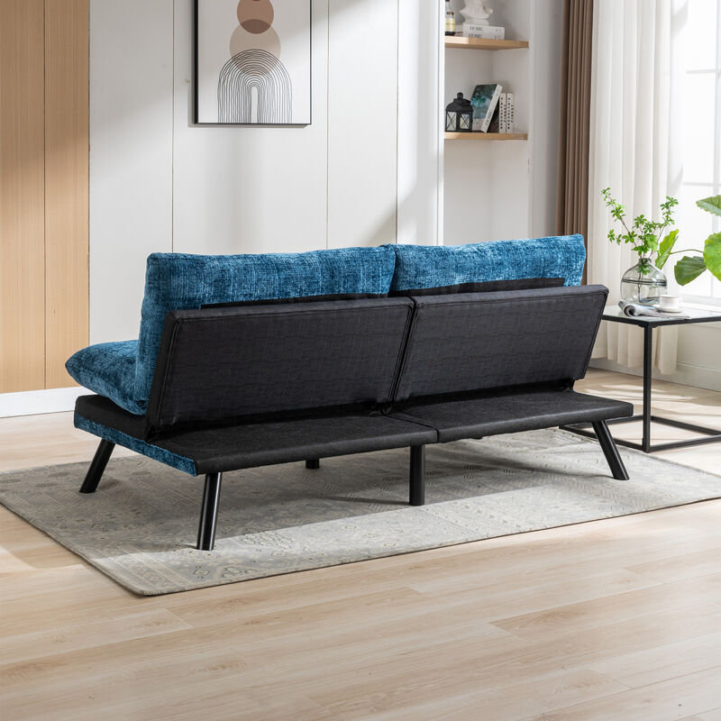Convertible Sofa Bed Loveseat Futon Bed Breathable Adjustable Lounge Couch with Metal Legs, Futon Sets for Compact Living Space Chenille-Blue