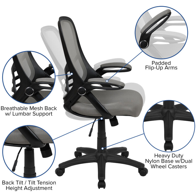 Porter High Back   Mesh Ergonomic Swivel Office Chair with Frame and Flip-up Arms image number 3