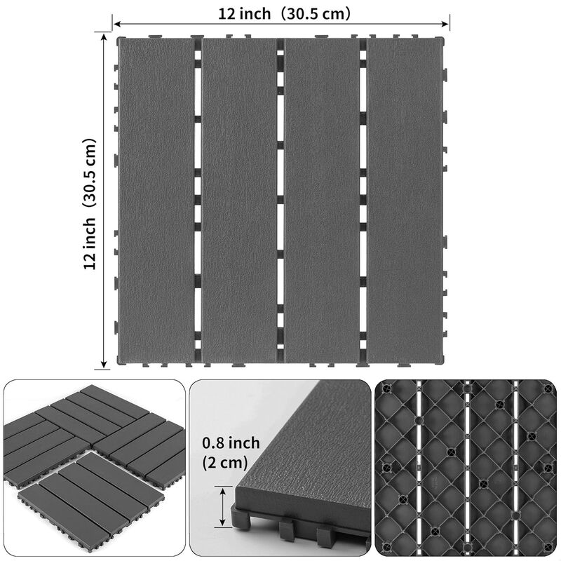 44 Pcs Plastic Interlocking Deck Tiles, Outdoor Patio Flooring, Waterproof Patio Pavers for Pool Balcony Backyard Porch image number 2